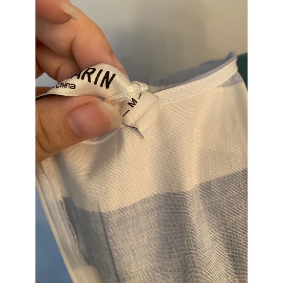 Sleeveless Pink Flamingo Blue White Stripe Fit Flair Retro Style Dress NWT Med - Picture 5 of 5